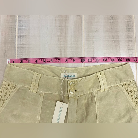 Sundance Organia Linen Cotton Blend Pants Women’s Sz 8  Sand Lace Roll Hem Boho - Picture 10 of 10